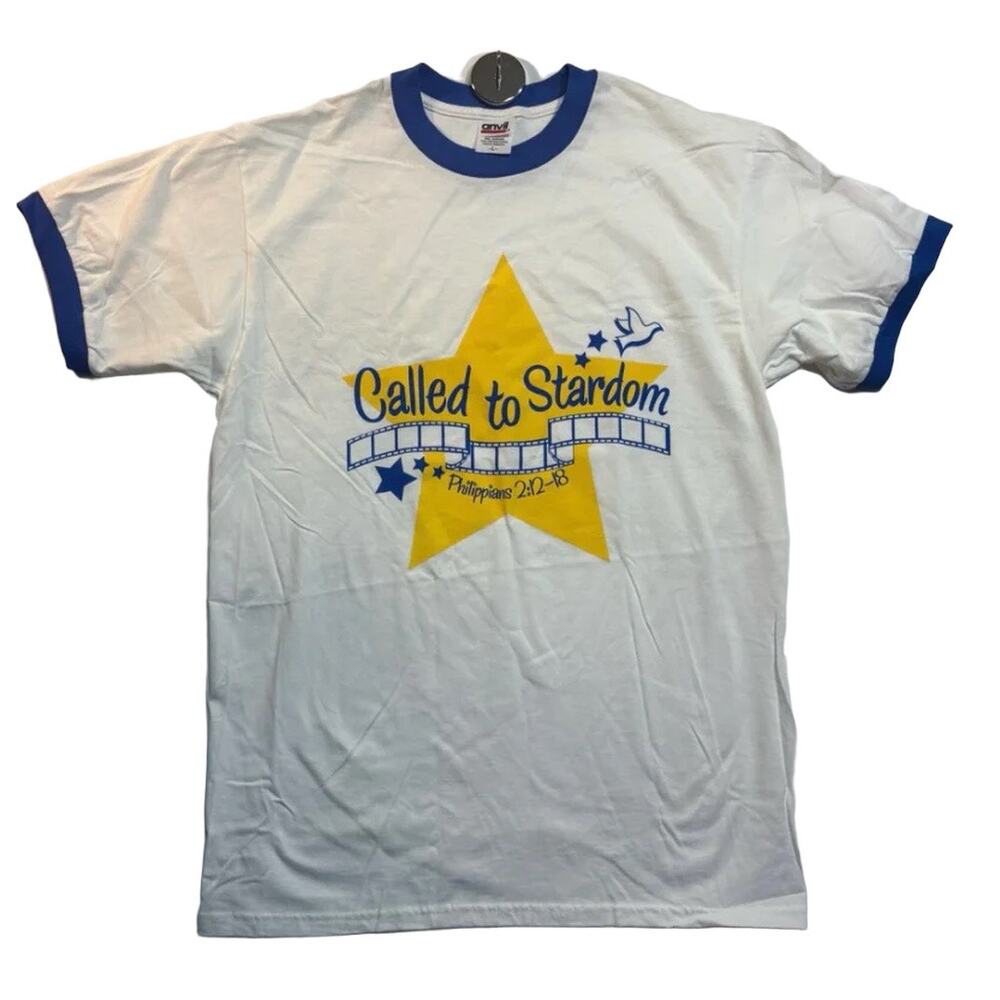 Anvil Called Stardom Ringer T-Shirt Adult Large White Blue Philippians 2:12-18